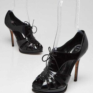 Christian Dior Black Patent Leather Cut Out Lace Up Pumps Size 7/37.5